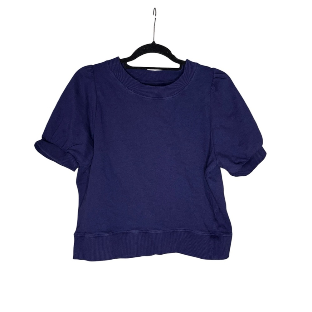 Maeve Puff-Sleeve Sweatshirt Tee in Navy Size Medium - Picture 3 of 5